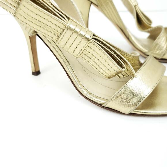 Kate Spade Gold Bow Heels Slingback Heels 7M Open Toe, Metallic, Formal, Wedding - Picture 9 of 11